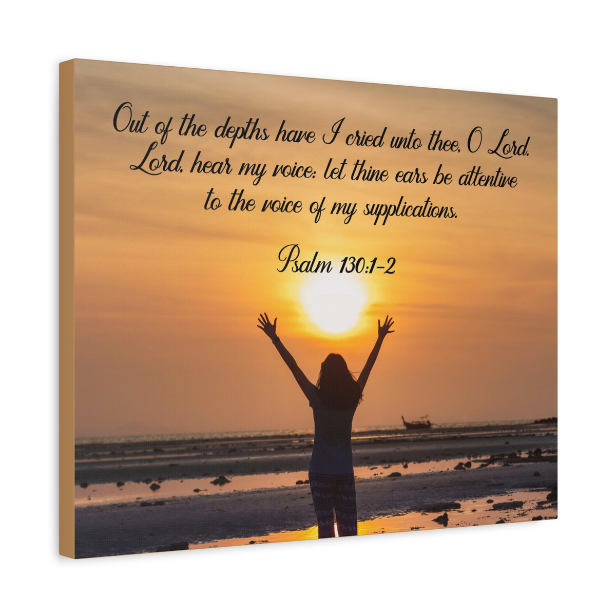 Bible Verse Canvas Out of The Depths Psalm 130:1-2 Christian Home Décor Wall Art Scripture Ready to Hang Faith Print-Express Your Love Gifts