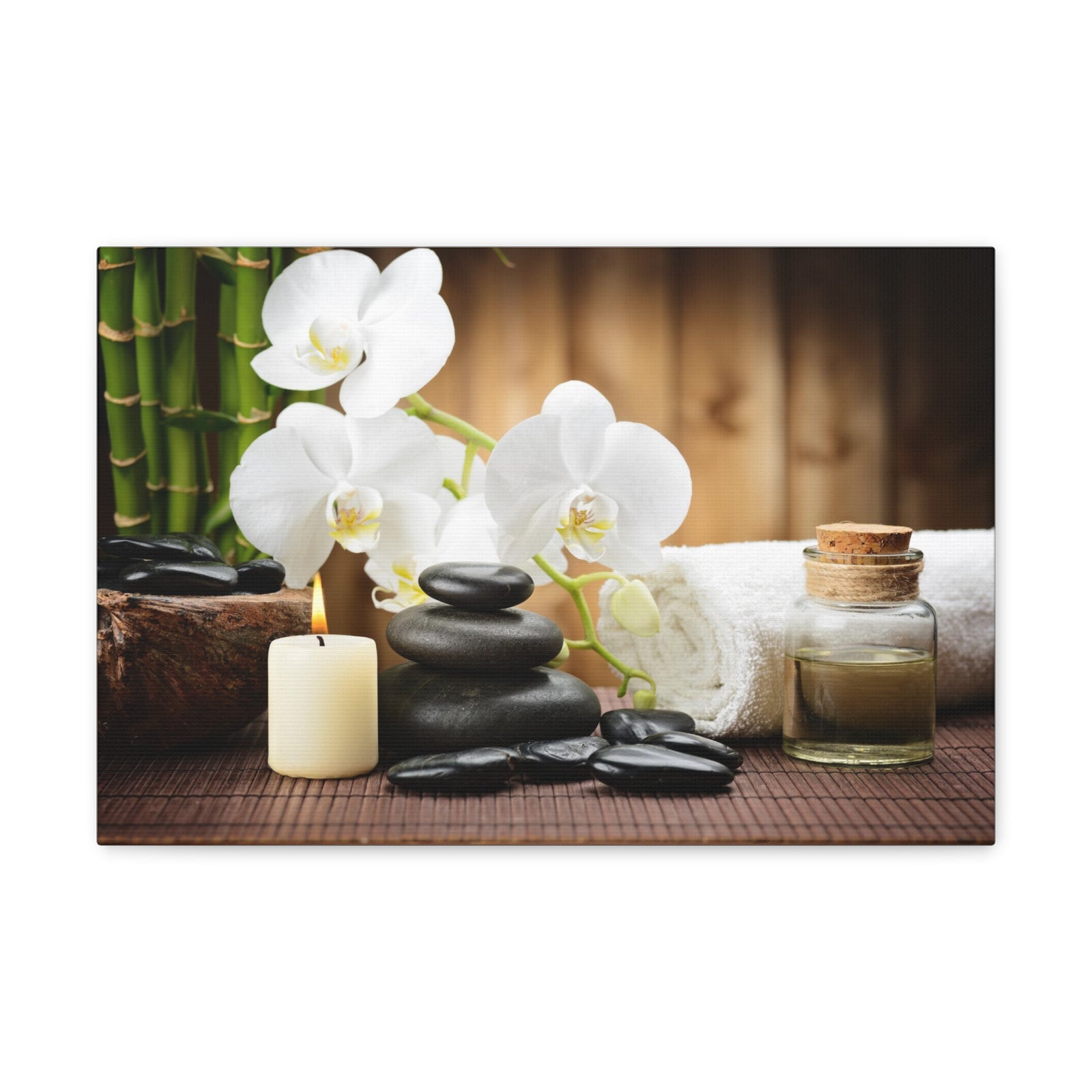 White Orchid and Bamboo Forest Floral Nature Photography Canvas Wall Art for Home Decor Ready-to-Hang-Express Your Love Gifts
