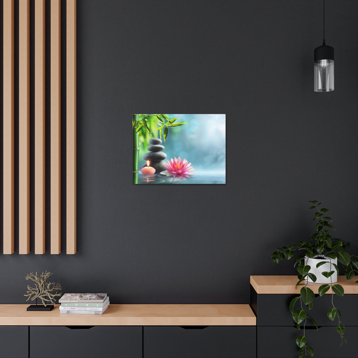 Massage Stones and Waterlily Forest Floral Nature Photography Canvas Wall Art for Home Decor Ready-to-Hang-Express Your Love Gifts