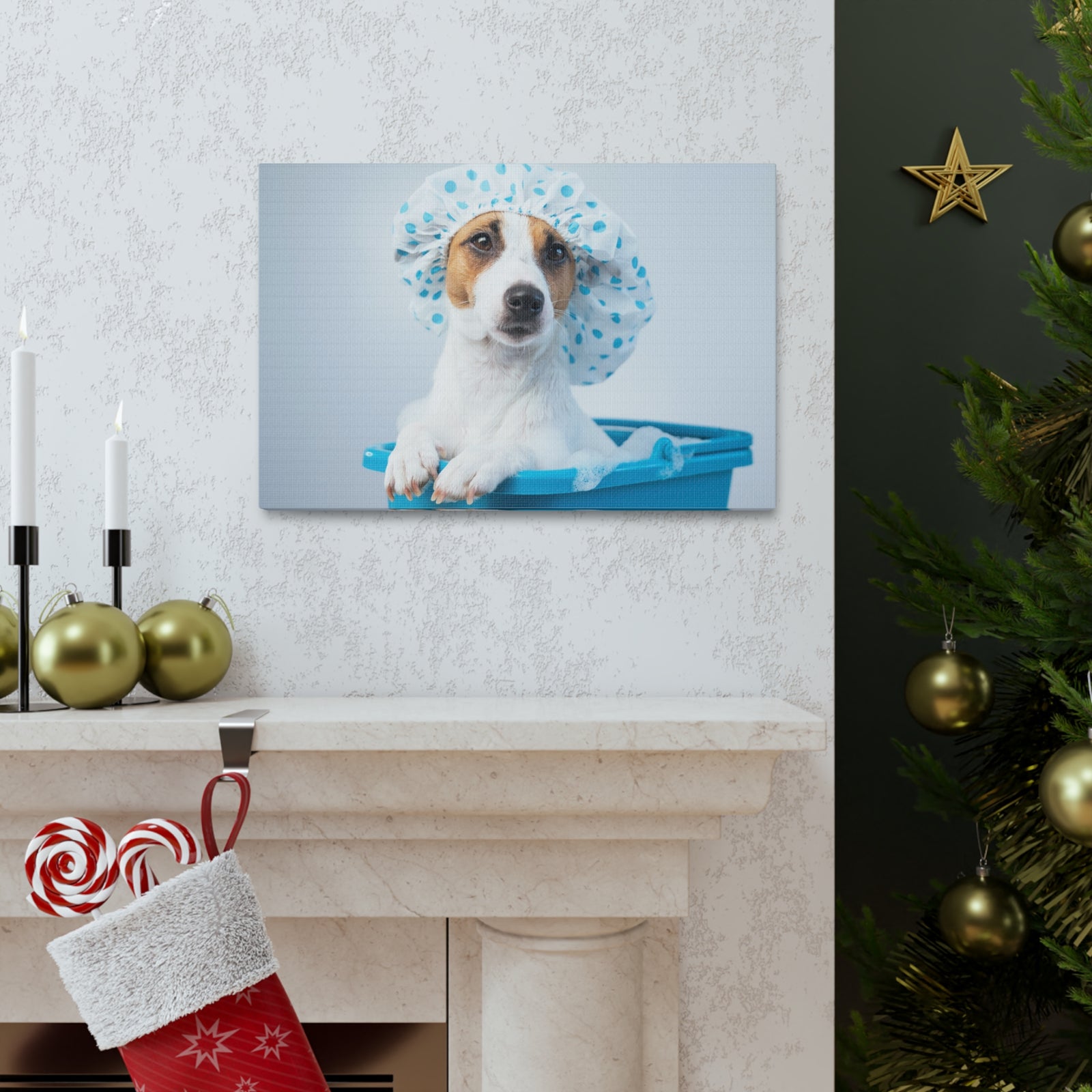 Cute Russel Terrier Bath Canvas Wall Art for Home Decor Ready-to-Hang-Express Your Love Gifts