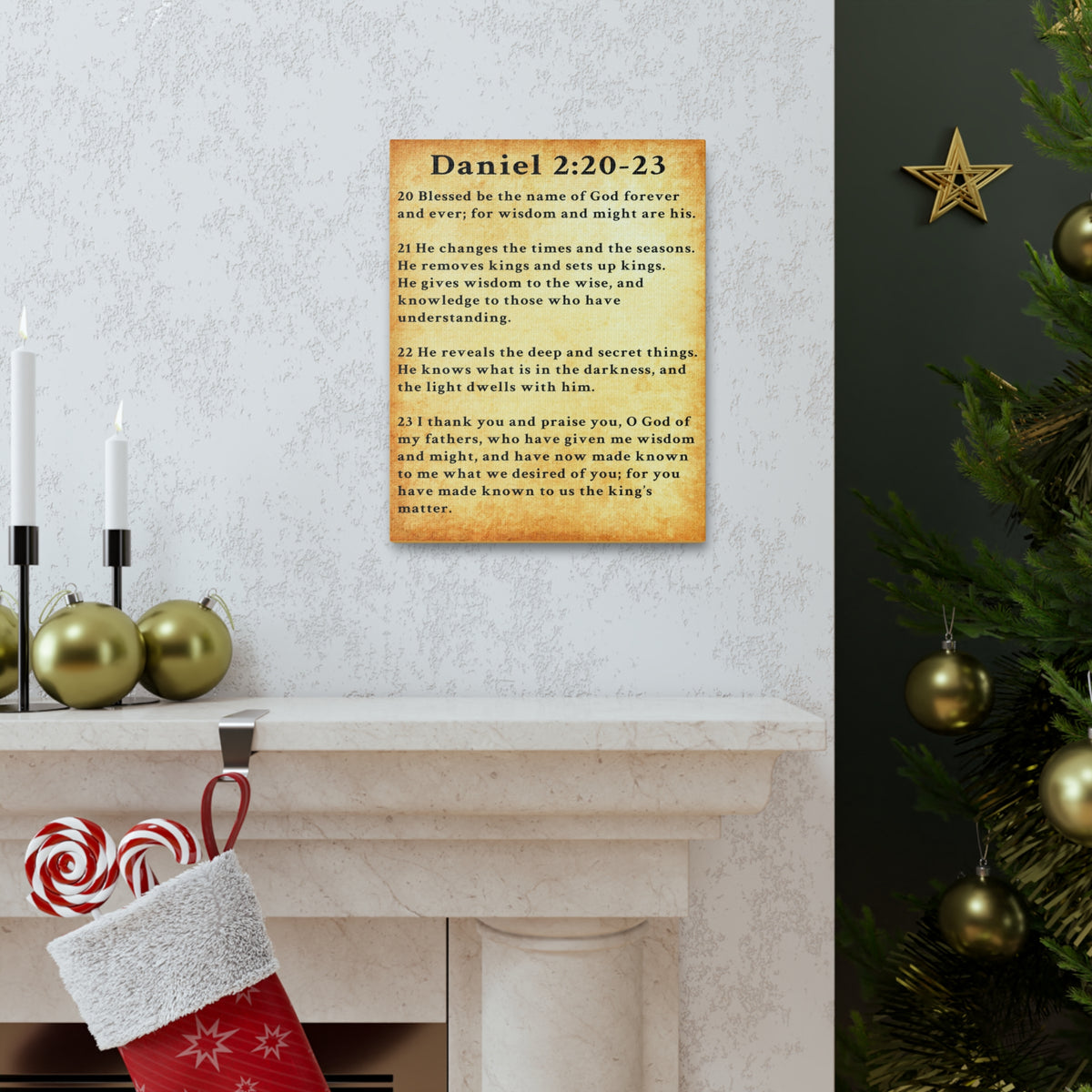 Scripture Walls Daniel 2:20-23 Daniel's Prayer of Praise Gold Bible Verse Canvas Christian Wall Art Ready to Hang Unframed-Express Your Love Gifts