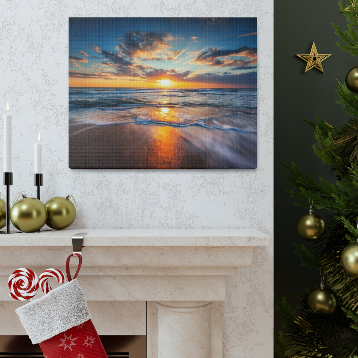 Sunrise Over The Sea Ocean Canvas Wall Art for Home Decor Ready-to-Hang-Express Your Love Gifts