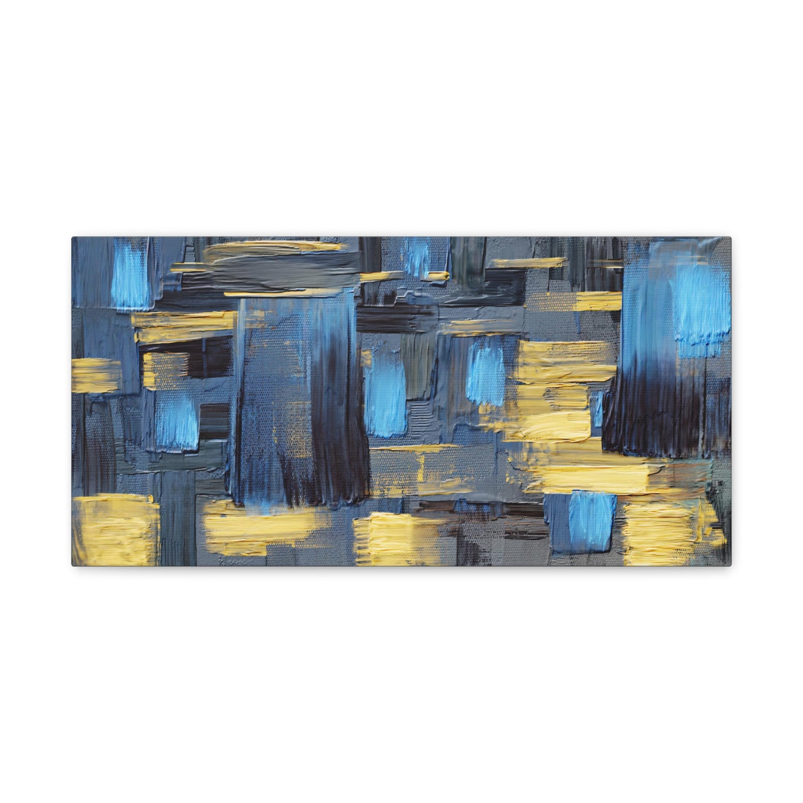 Textured Abstract Acrylic Painting Hand Painted Blue Black Yellow Canvas Wall Art for Home Decor Ready-to-Hang-Express Your Love Gifts