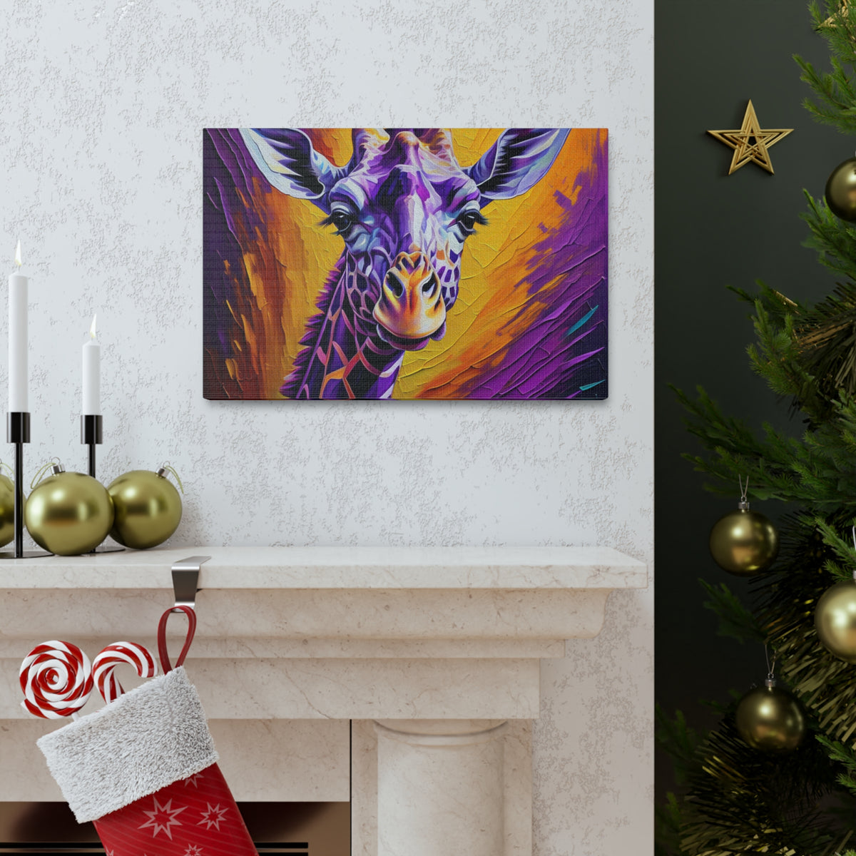 Giraffe Abstract Purple Modern Oil Painting Canvas Wall Art for Home Decor Ready-to-Hang-Express Your Love Gifts
