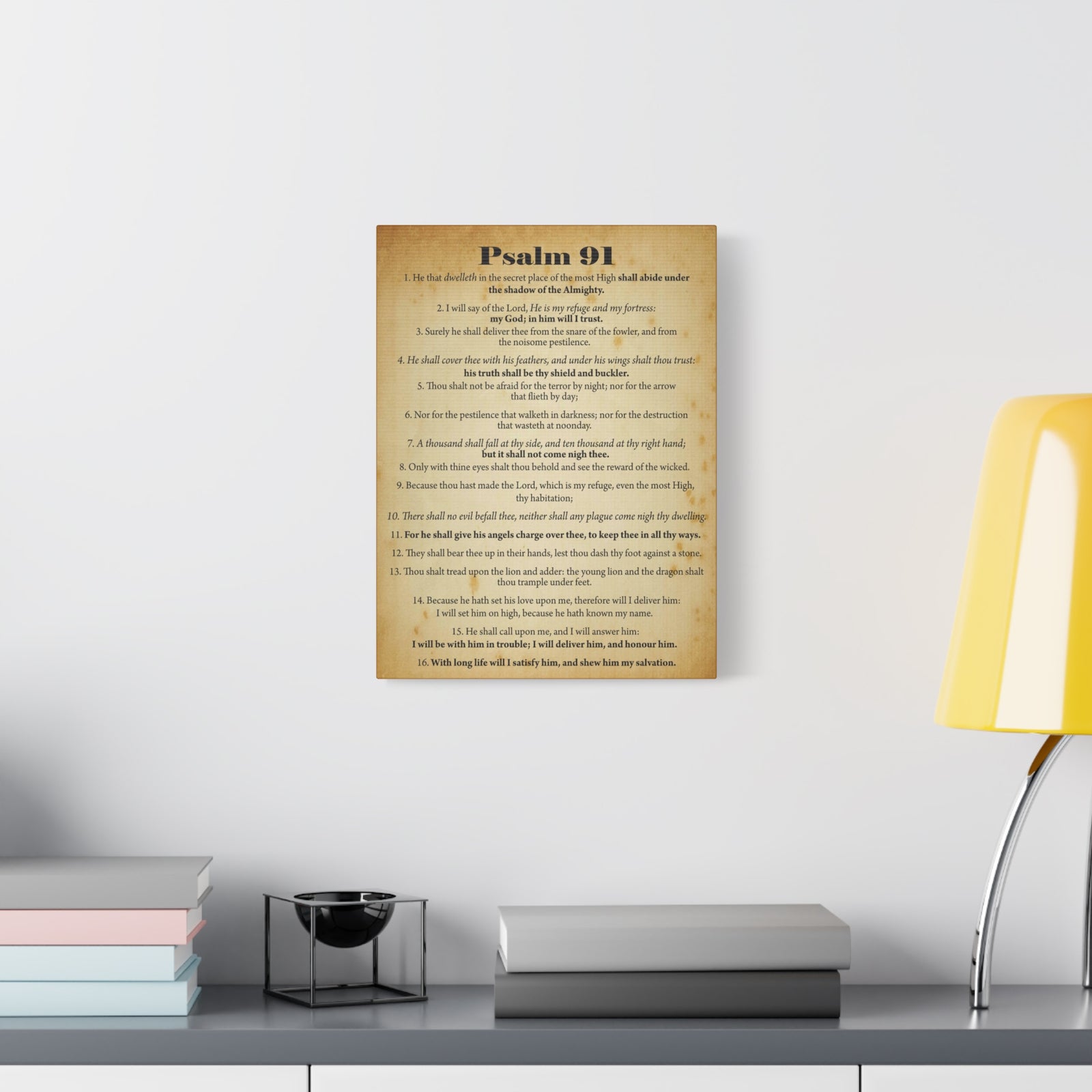 Scripture Canvas Safe In God's Hands Psalm 91 Christian Wall Art Bible Verse Print Ready to Hang-Express Your Love Gifts