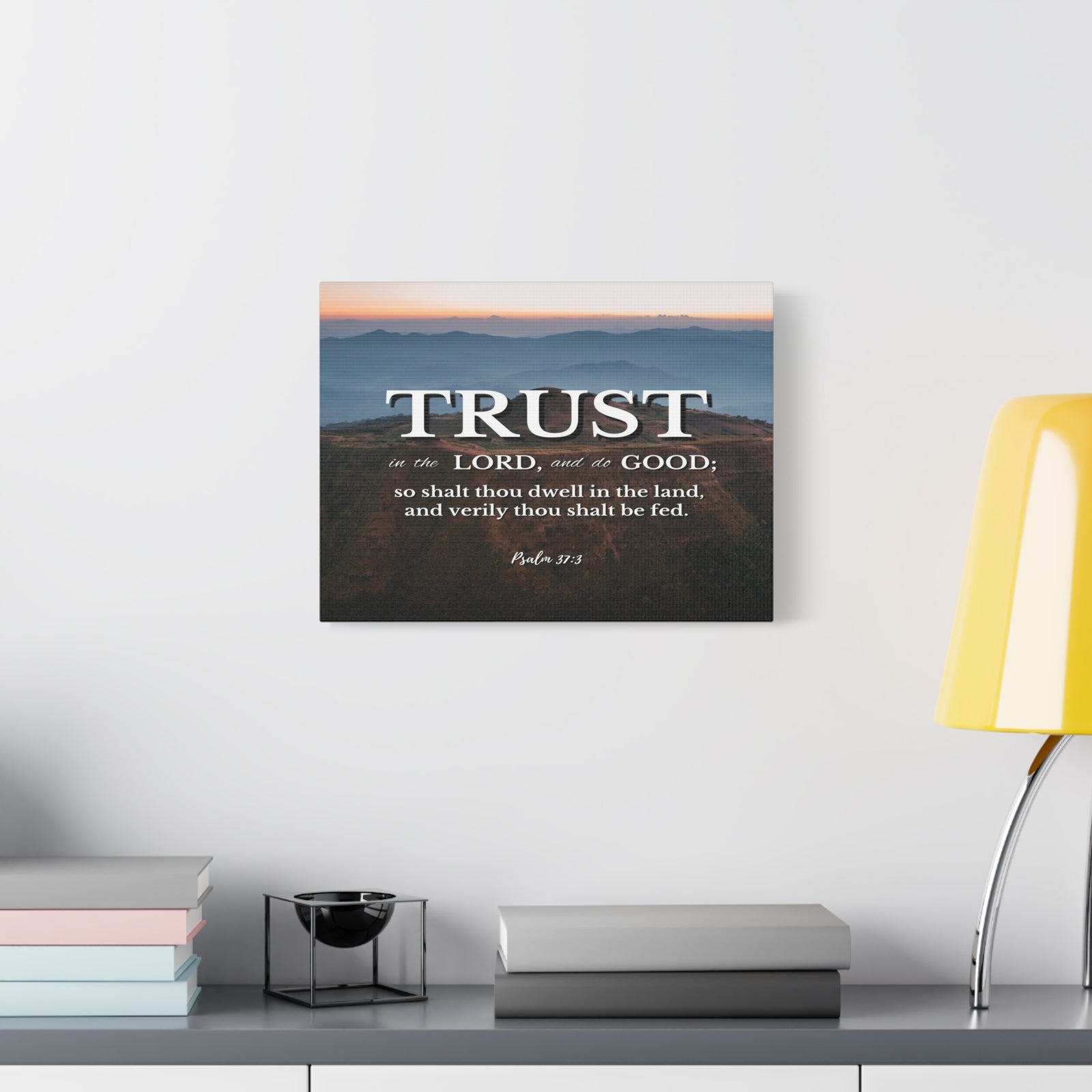 Scripture Canvas Trust Psalm 37:3 Mountains Christian Wall Art Bible Verse Print Ready to Hang-Express Your Love Gifts
