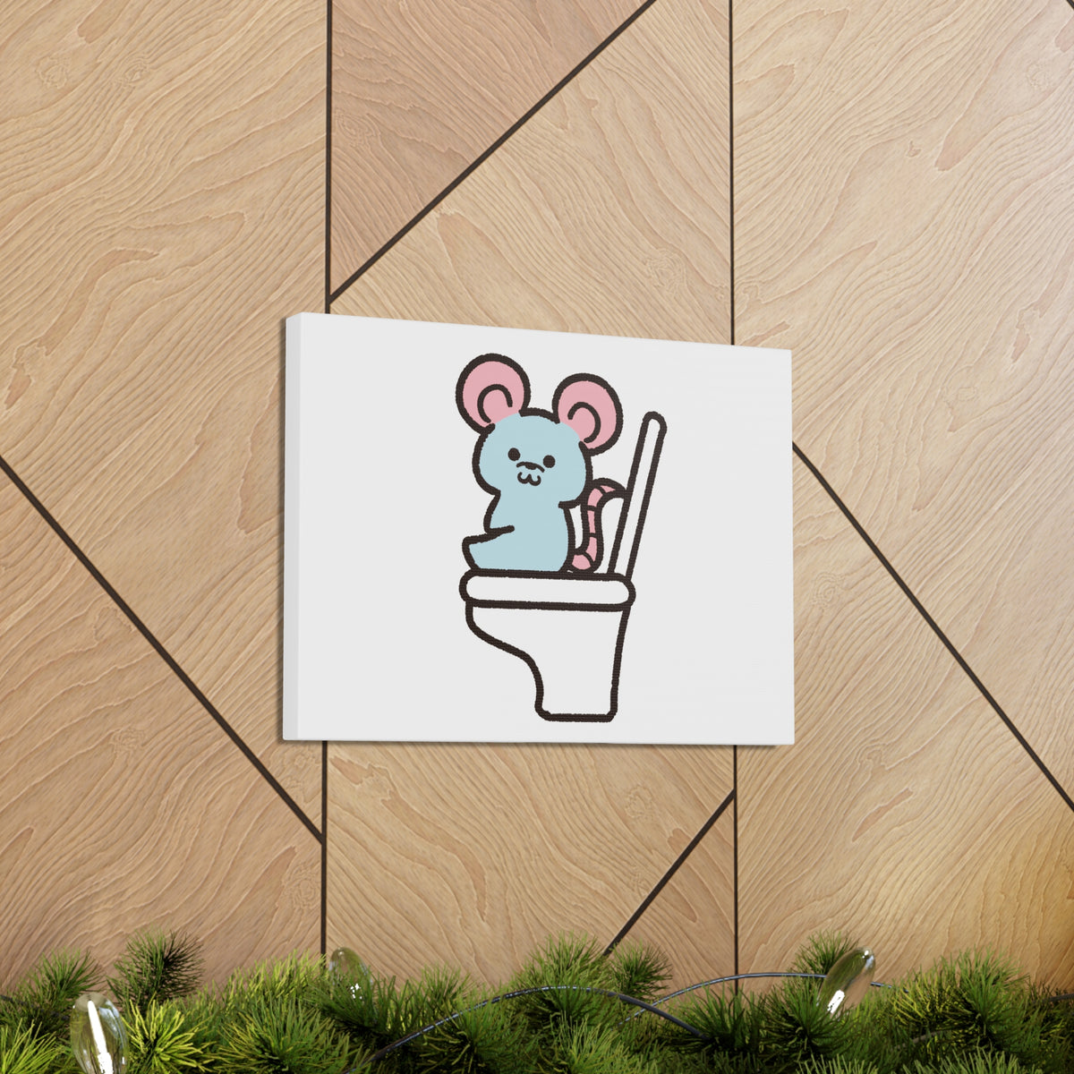 Cartoon Mouse Sitting On Toilet Funny Canvas Wall Art for Home Decor Ready-to-Hand-Express Your Love Gifts