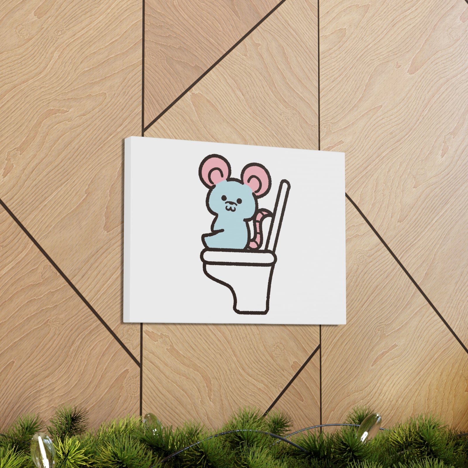 Cartoon Mouse Sitting On Toilet Funny Canvas Wall Art for Home Decor Ready-to-Hand-Express Your Love Gifts