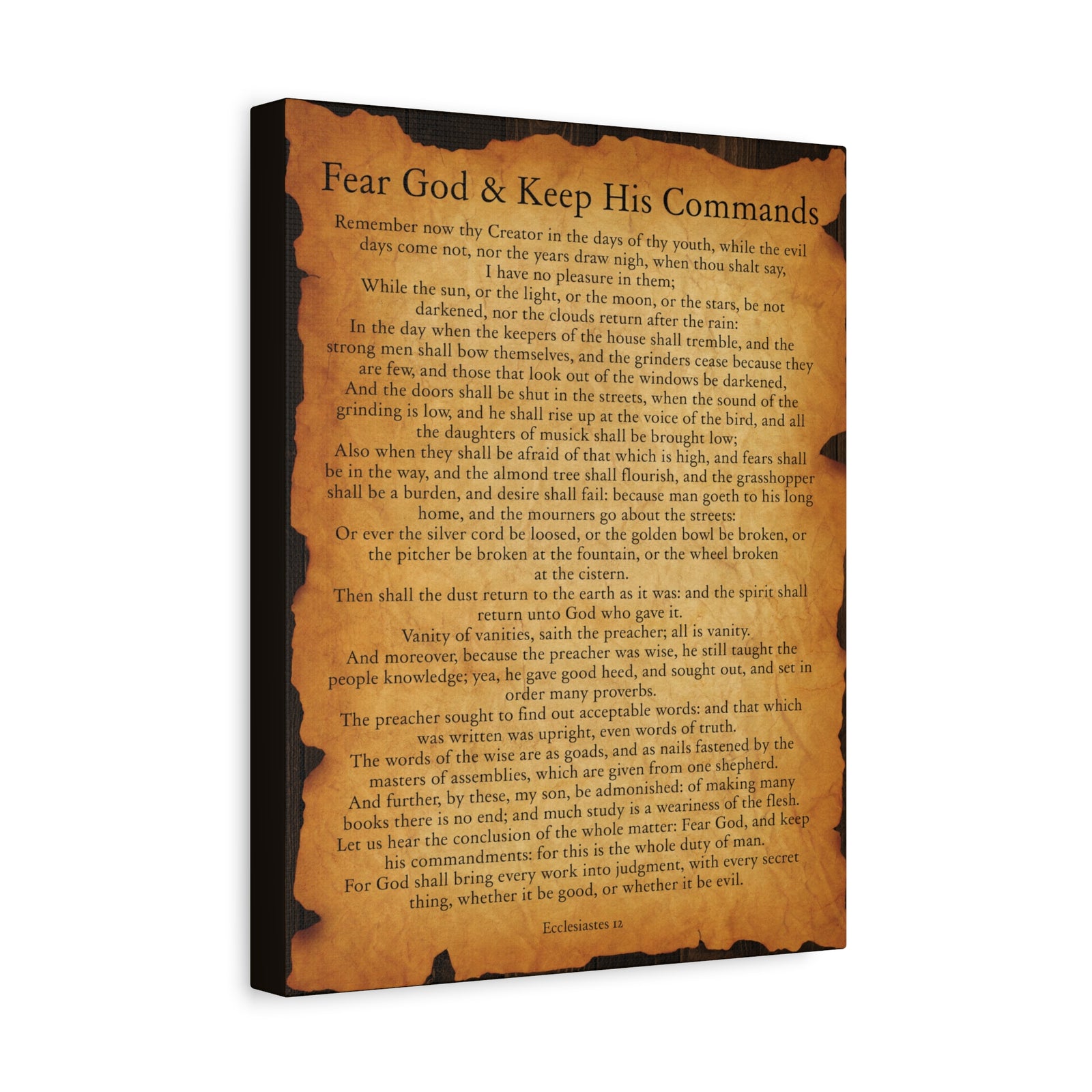 Scripture Walls Fear God & Keep His Commands Ecclesiastes 12 Gold Brown Bible Verse Canvas Christian Wall Art Ready to Hang-Express Your Love Gifts