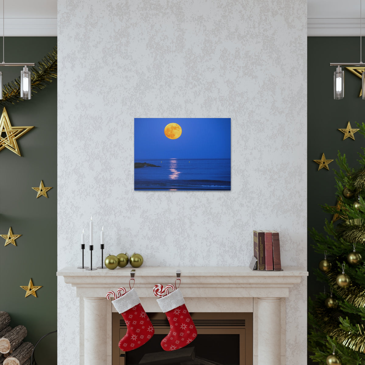 Super Moon over Seascape Sea Canvas Wall Art for Home Decor Ready-to-Hang-Express Your Love Gifts