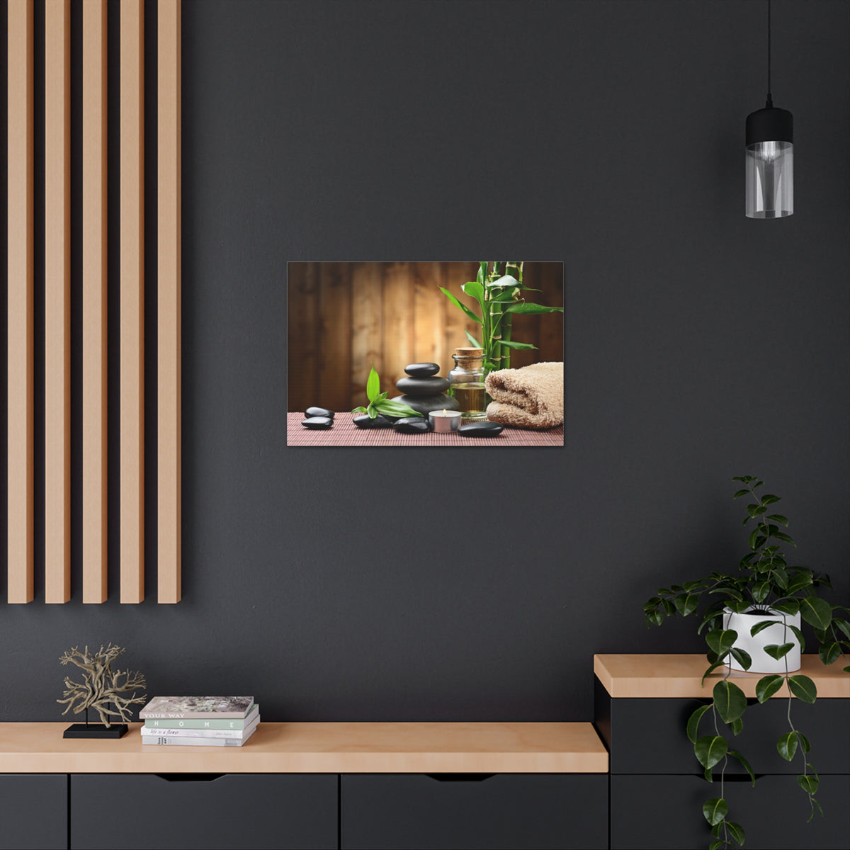 Zen Stones and Bamboo Forest Floral Nature Photography Canvas Wall Art for Home Decor Ready-to-Hang-Express Your Love Gifts