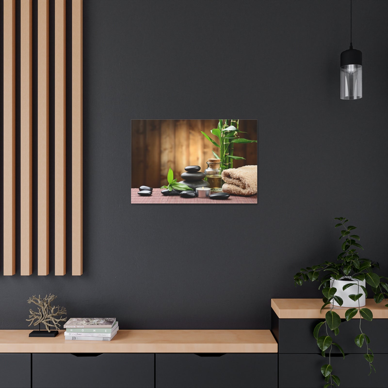 Zen Stones and Bamboo Forest Floral Nature Photography Canvas Wall Art for Home Decor Ready-to-Hang-Express Your Love Gifts