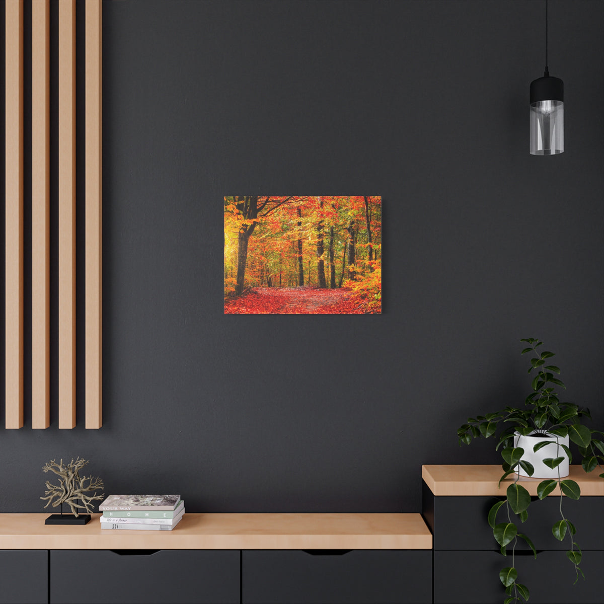 Autumn Forest Orange Leave Tree Nature Wilderness Photography Canvas Wall Art for Home Decor Ready-to-Hang-Express Your Love Gifts