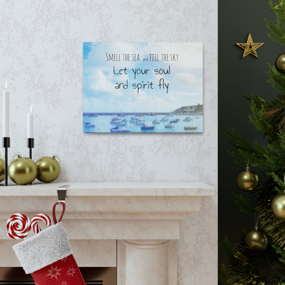 Inspirational Quote Canvas Smell The Sea And Feel The Sky Motivational Print Ready to Hang Artwork-Express Your Love Gifts