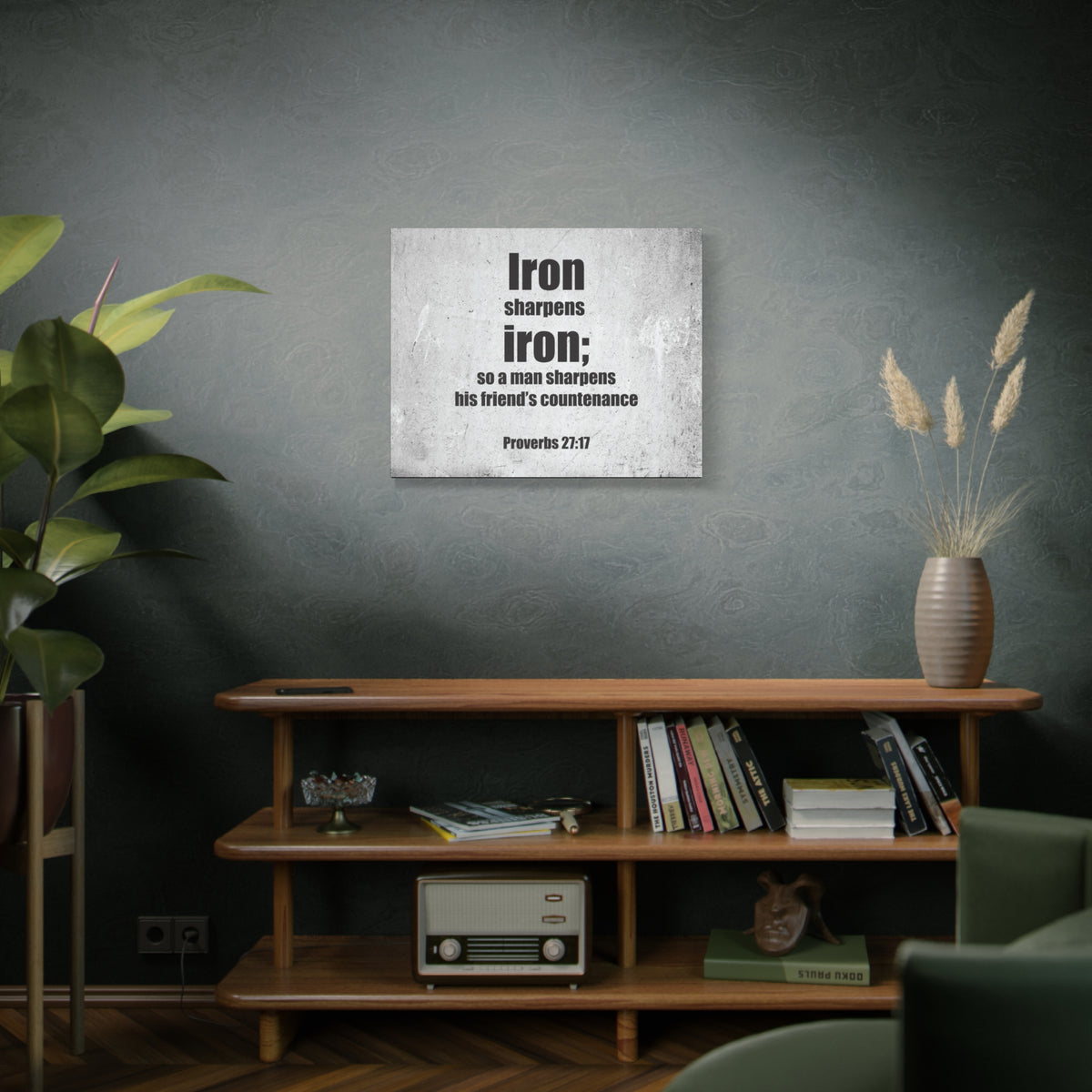 Scripture Canvas Iron Sharpens Iron Proverbs 27:17 Christian Wall Art Bible Verse Print Ready to Hang-Express Your Love Gifts