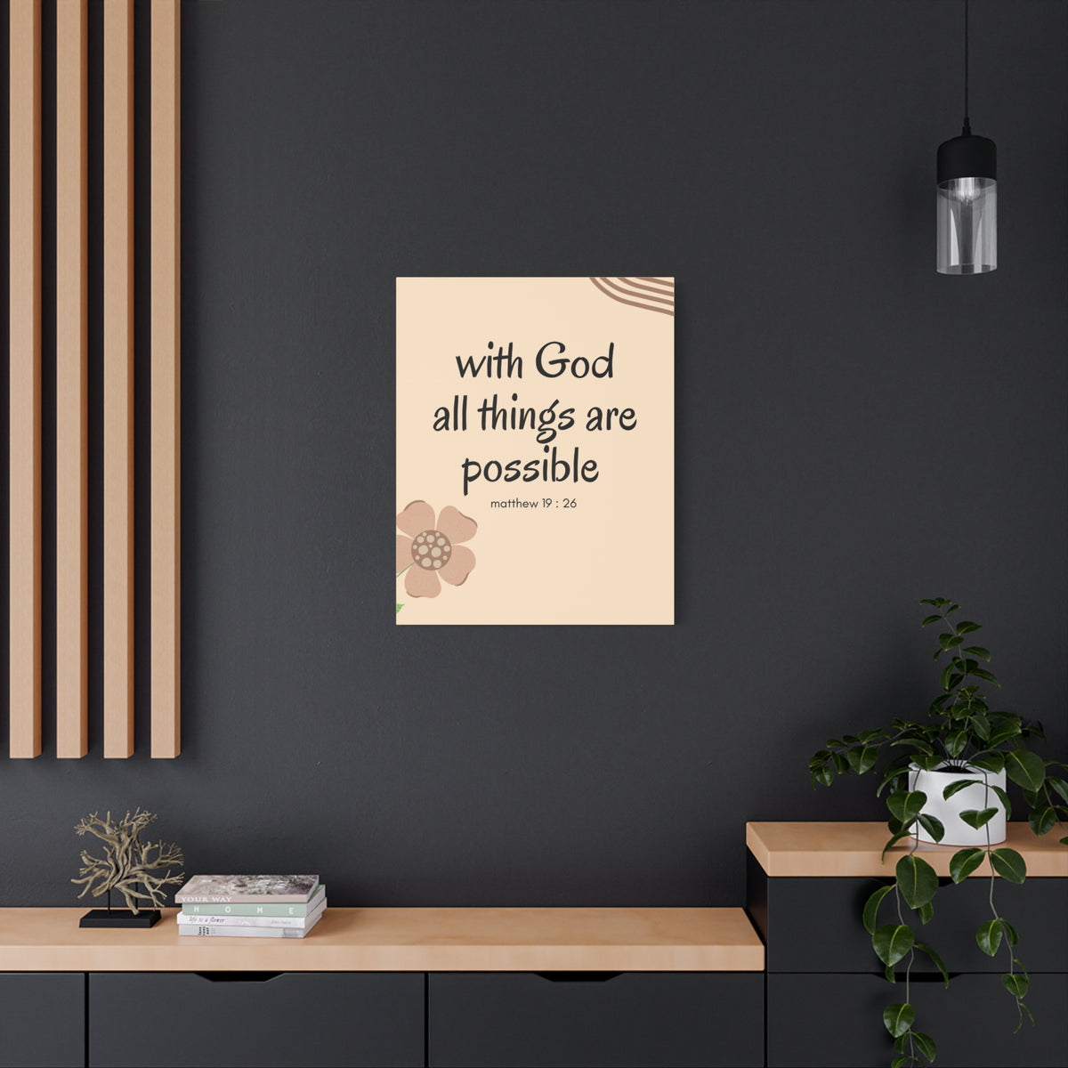 Scripture Canvas All Things Are Possible Matthew 19:26 Brown Flower Christian Wall Art Bible Verse Print Ready to Hang-Express Your Love Gifts