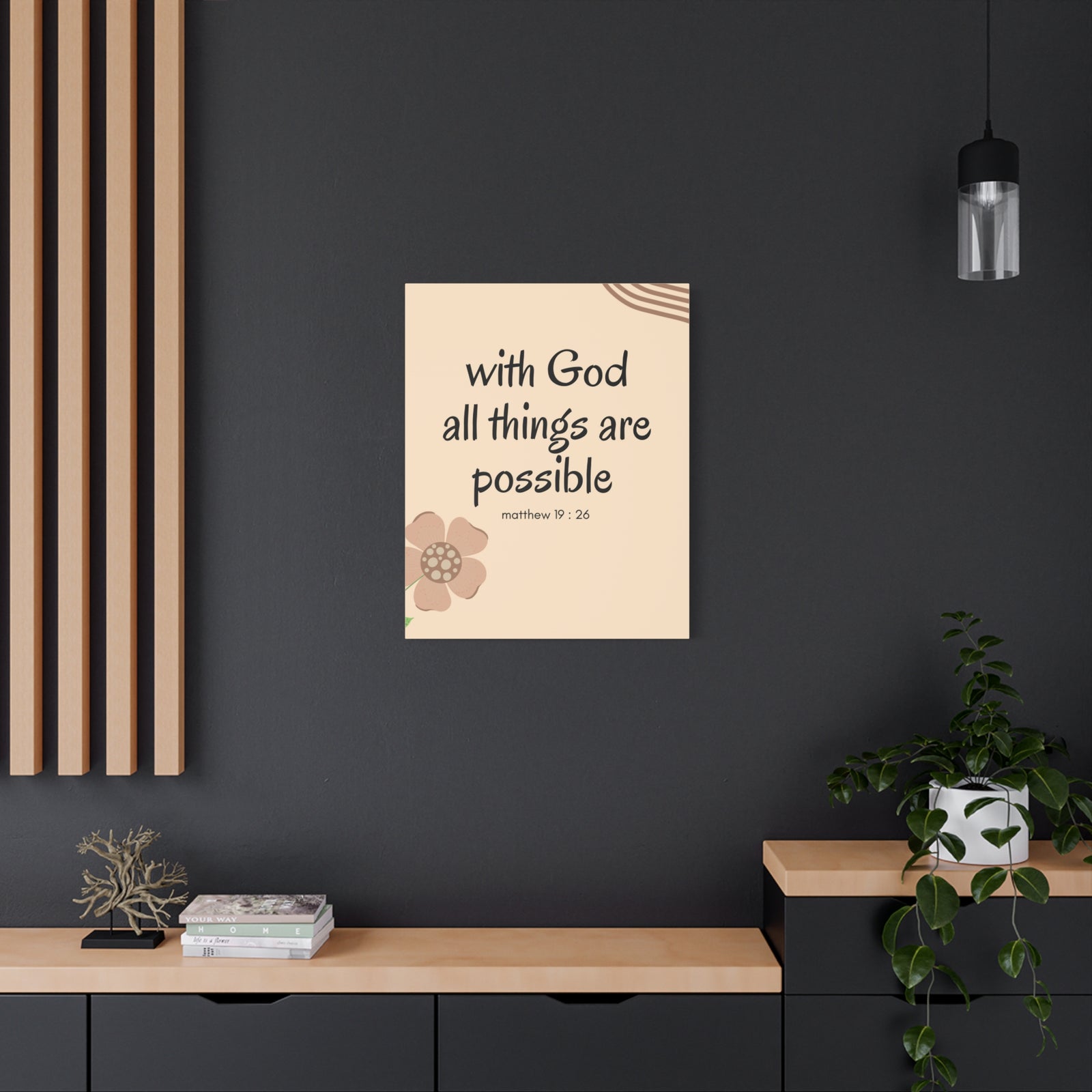 Scripture Canvas All Things Are Possible Matthew 19:26 Brown Flower Christian Wall Art Bible Verse Print Ready to Hang-Express Your Love Gifts