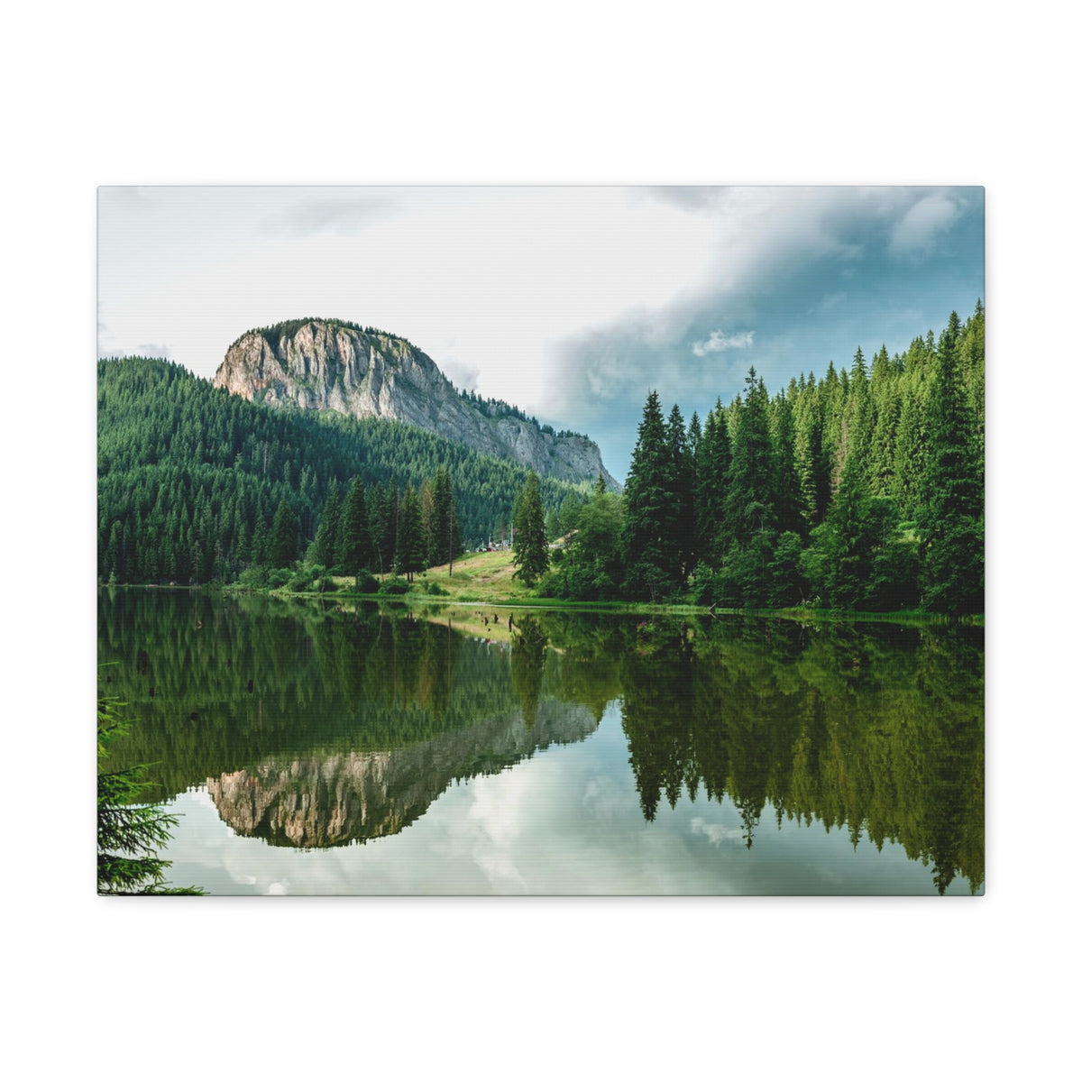 Green Forest With Lake Reflection Nature Wilderness Photography Canvas Wall Art for Home Decor Ready-to-Hang-Express Your Love Gifts