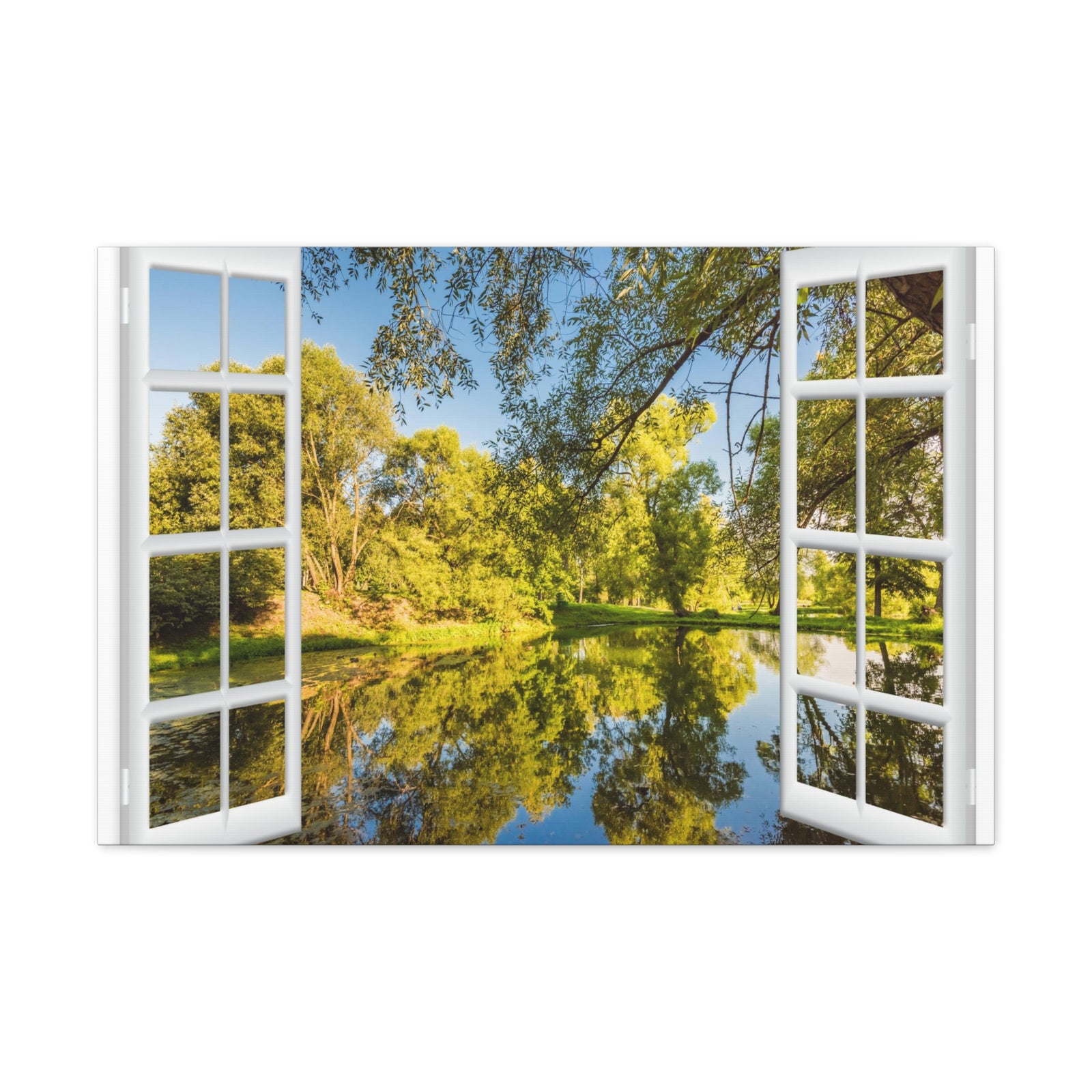Canvas Print Wall Art Window Clear Lake View Nature Photography Realism Scenic Landscape Colorful Multicolor for Home Decor Ready to Hang-Express Your Love Gifts
