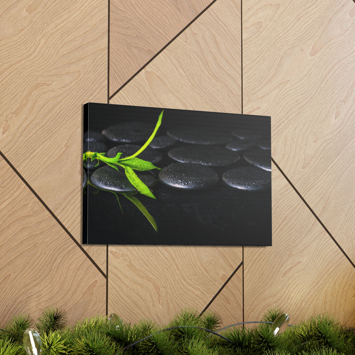 Green Bamboo on Stones Forest Floral Nature Photography Canvas Wall Art for Home Decor Ready-to-Hang-Express Your Love Gifts
