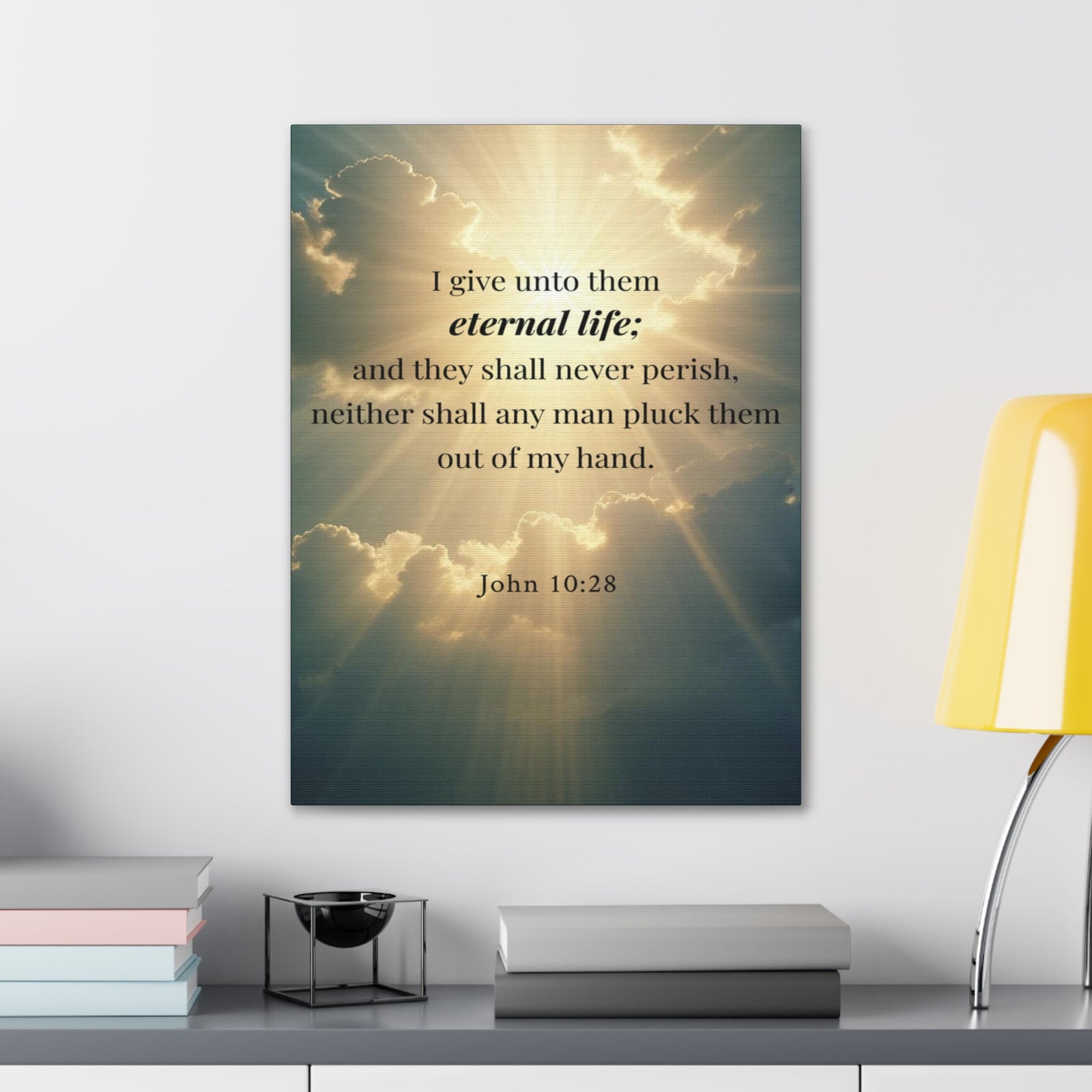 Scripture Walls John 10:28 Eternal Assurance Bible Verse Canvas Christian Wall Art Ready to Hang Unframed-Express Your Love Gifts