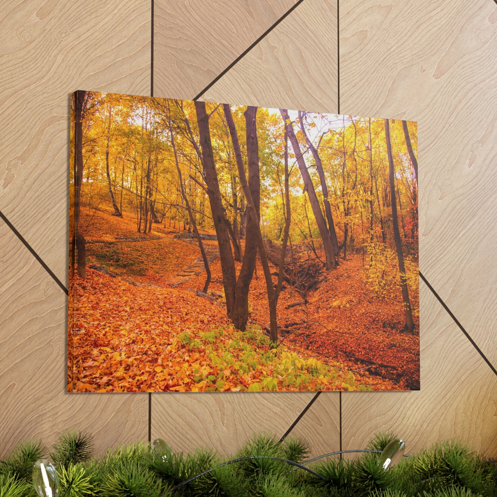 Fall Orange Tree Forest Nature Wilderness Photography Canvas Wall Art for Home Decor Ready-to-Hang-Express Your Love Gifts