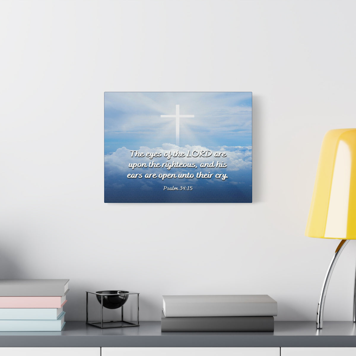 Scripture Canvas The Righteous Psalm 34:15 Christian Wall Art Bible Verse Print Ready to Hang-Express Your Love Gifts