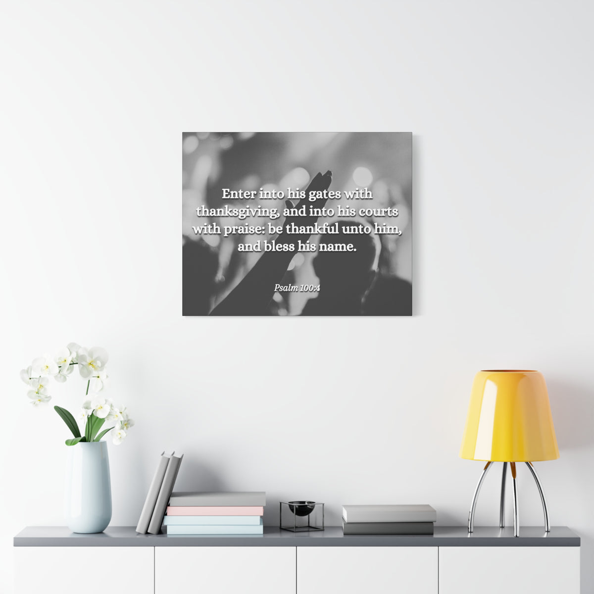 Scripture Canvas Bless His Name Psalms 100:4 Christian Wall Art Bible Verse Print Ready to Hang-Express Your Love Gifts
