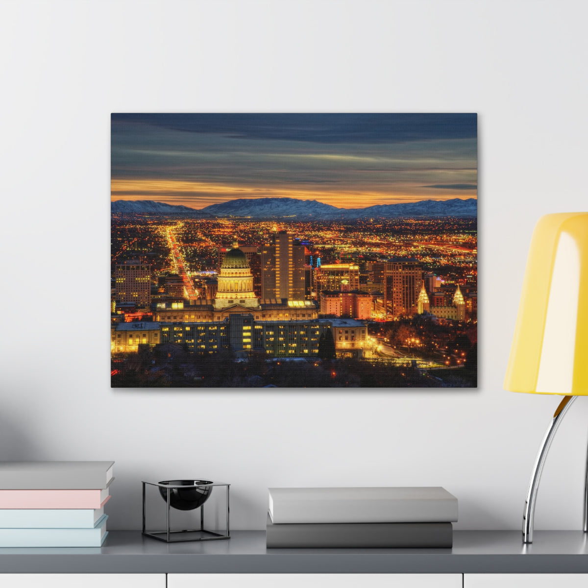 Salt Lake City Night Skyline Canvas Artwork High-Quality Breathtaking Stunning Cityscape for Home Decor Ready to Hang-Express Your Love Gifts