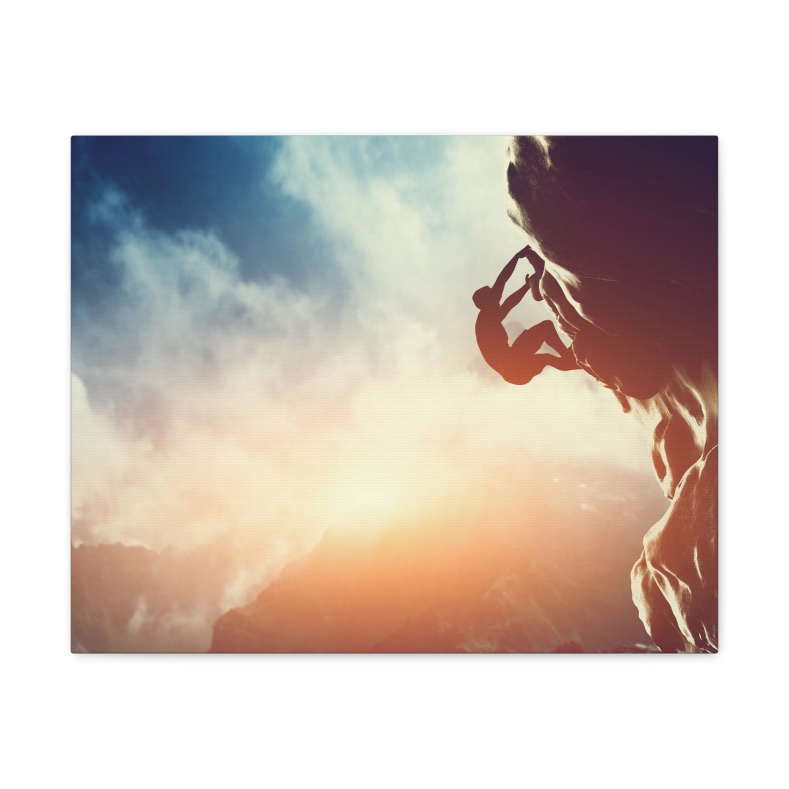 Man Climbing Rock Mountain Nature Wilderness Photography Canvas Wall Art for Home Decor Ready-to-Hang-Express Your Love Gifts