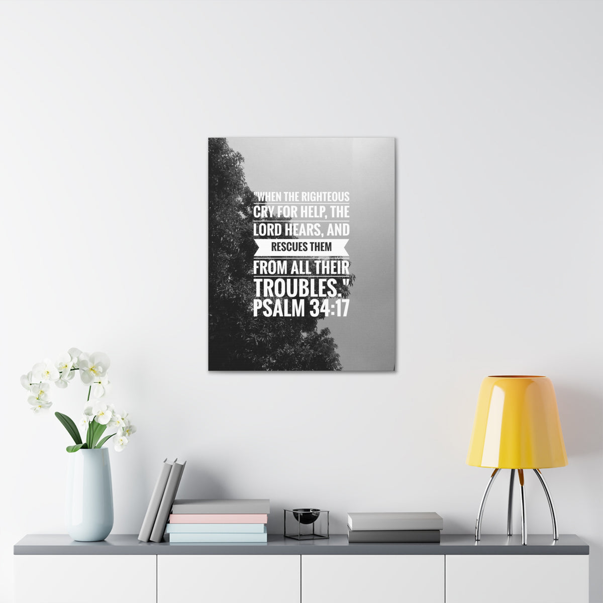 Scripture Canvas Rescues Them Psalm 34:17 Christian Wall Art Bible Verse Print Ready to Hang-Express Your Love Gifts