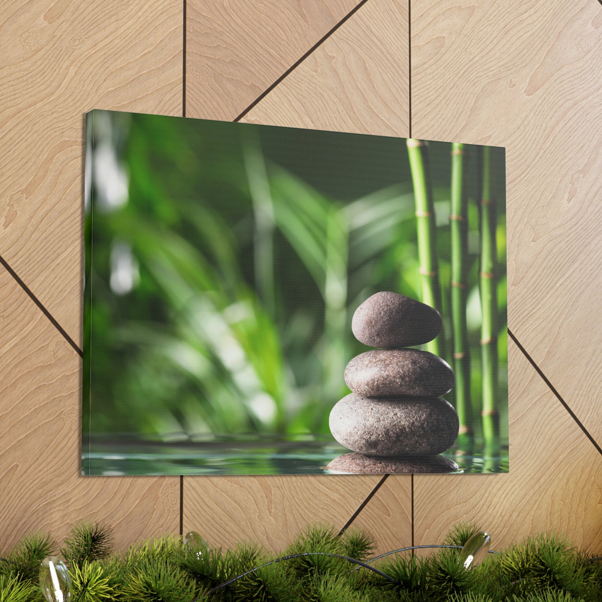 Stacked Stones on Water Forest Floral Nature Photography Canvas Wall Art for Home Decor Ready-to-Hang-Express Your Love Gifts