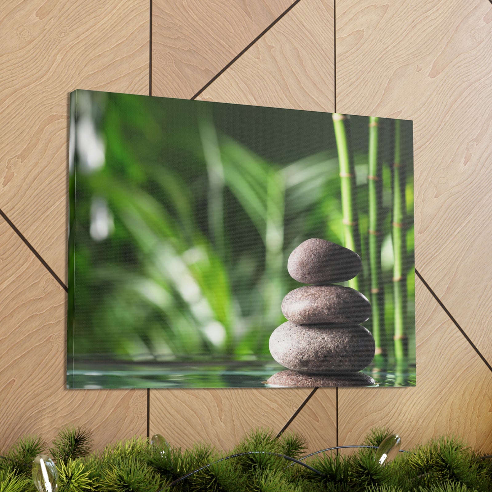 Stacked Stones on Water Forest Floral Nature Photography Canvas Wall Art for Home Decor Ready-to-Hang-Express Your Love Gifts