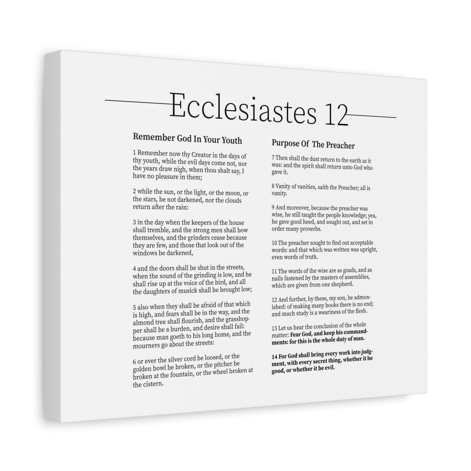 Scripture Canvas His Commandments Ecclesiastes 12 Christian Wall Art Bible Verse Print Ready to Hang-Express Your Love Gifts