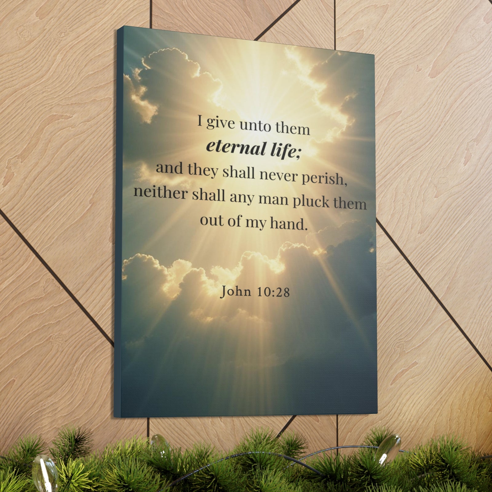 Scripture Walls John 10:28 Eternal Assurance Bible Verse Canvas Christian Wall Art Ready to Hang Unframed-Express Your Love Gifts