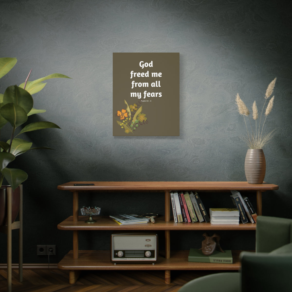 Scripture Canvas God Freed Me Psalm 34:4 Christian Wall Art Bible Verse Print Ready to Hang-Express Your Love Gifts