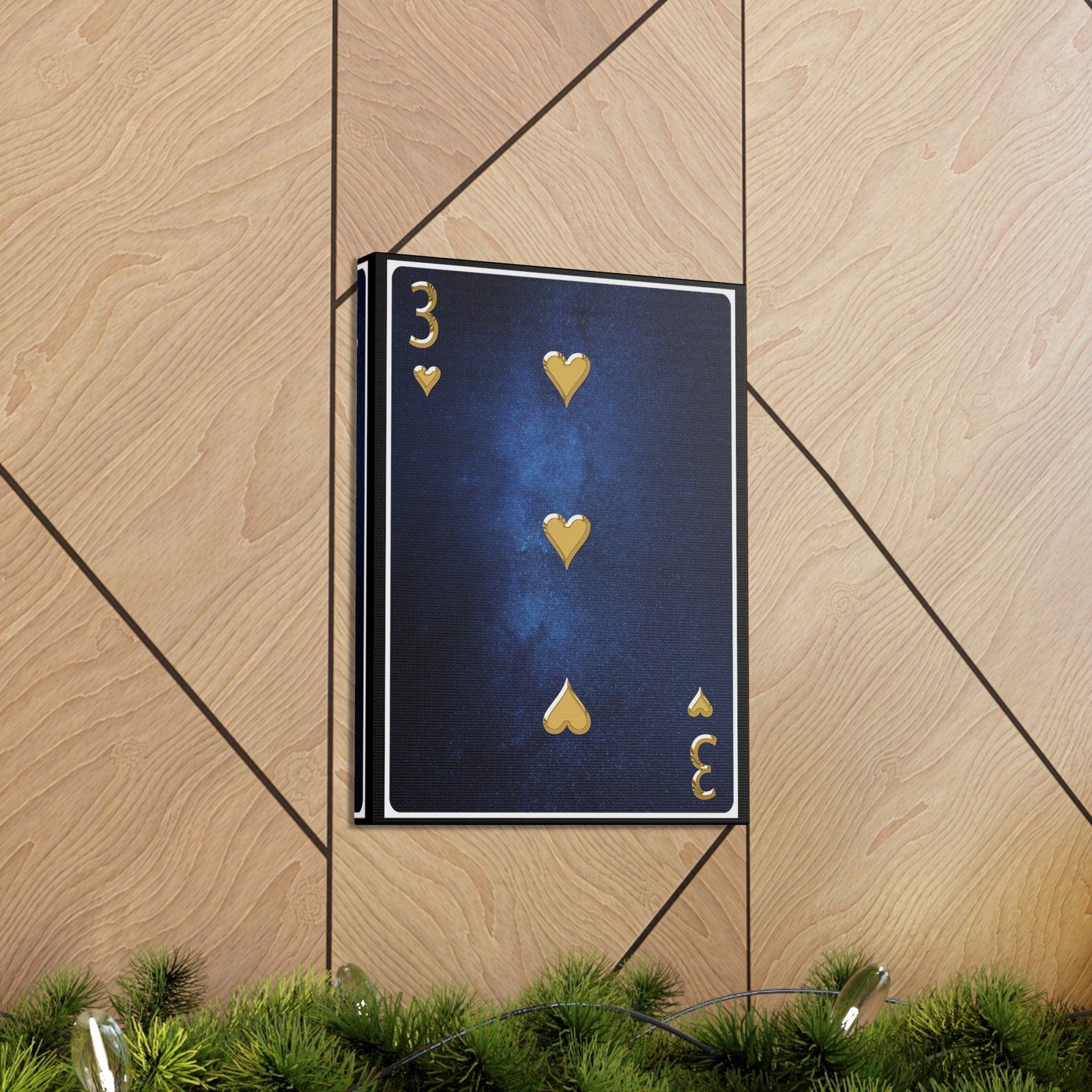 Three Of Hearts Space Background Playing Card Canvas Wall Art for Home Decor Ready-to-Hang-Express Your Love Gifts