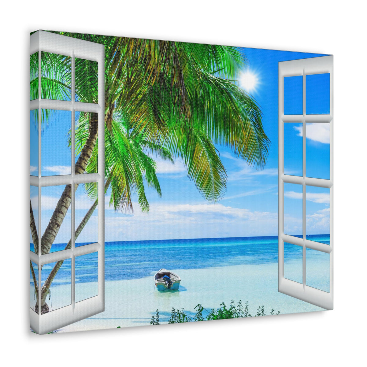 Canvas Print Wall Art Window Beach Coconut View Nature Photography Realism Scenic Landscape Colorful Multicolor for Home Decor Ready to Hang-Express Your Love Gifts