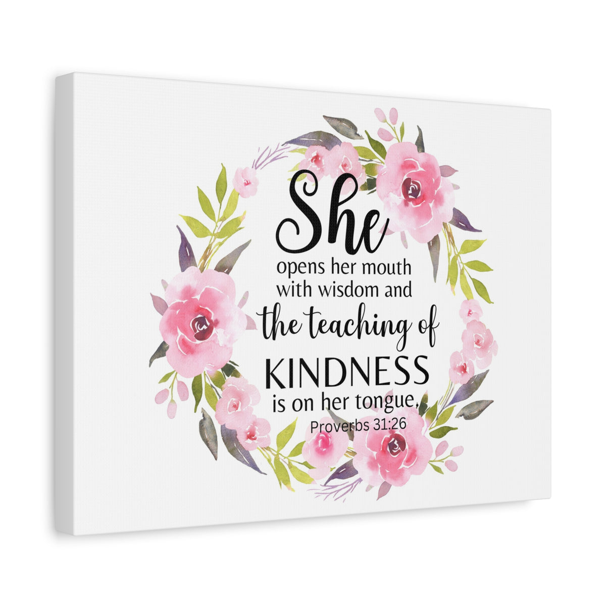 Scripture Walls Proverbs 31:26 She Teaches Kindness Bible Verse Canvas Christian Wall Art Ready to Hang Unframed-Express Your Love Gifts