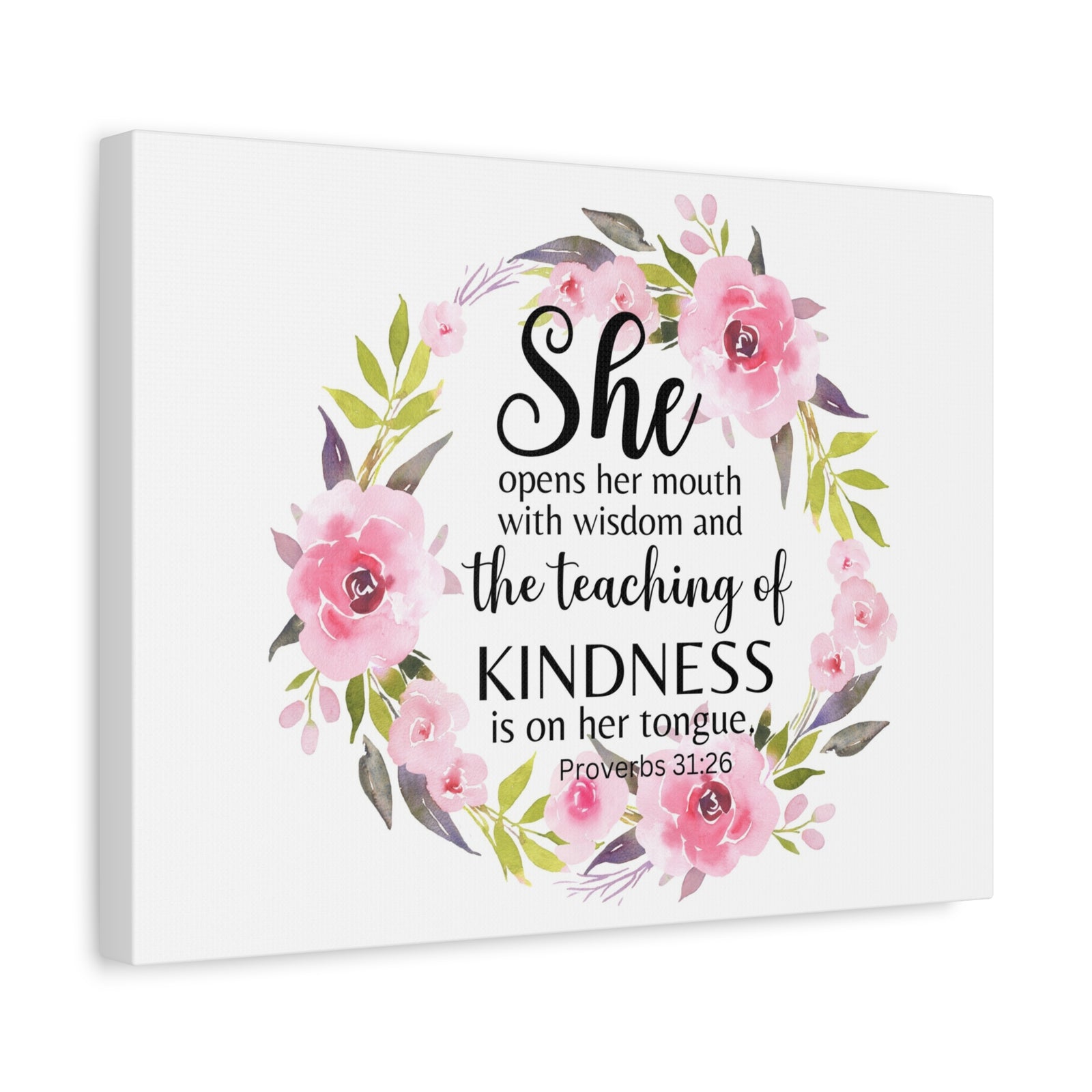 Scripture Walls Proverbs 31:26 She Teaches Kindness Bible Verse Canvas Christian Wall Art Ready to Hang Unframed-Express Your Love Gifts
