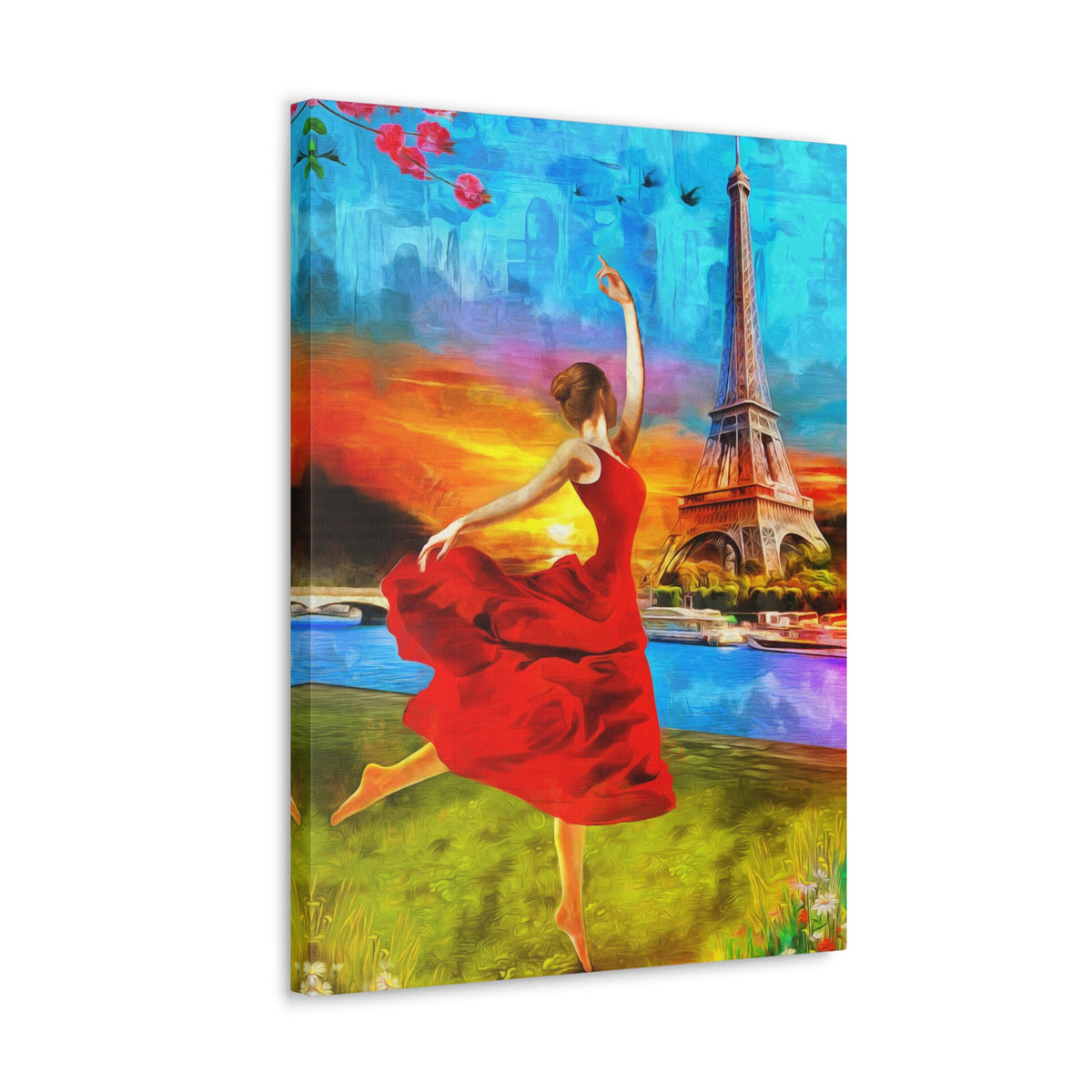 Eiffel Tower Red Dress Paris France Canvas Artwork High-Quality Breathtaking French City for Home Decor Ready to Hang-Express Your Love Gifts