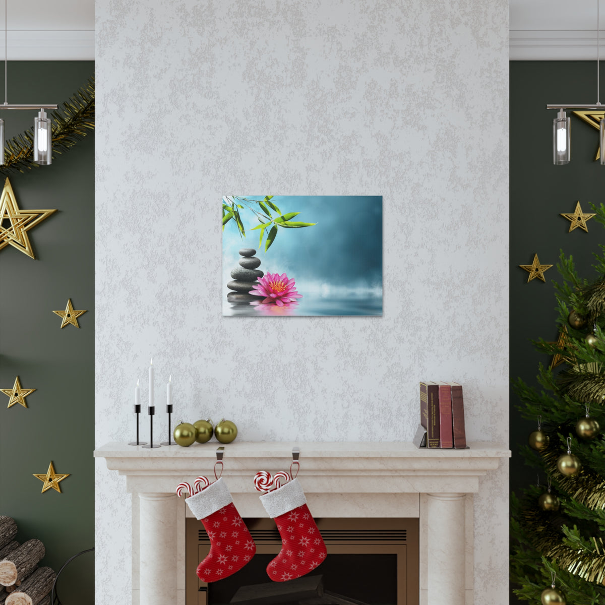 Waterlily with Stones Forest Floral Nature Photography Canvas Wall Art for Home Decor Ready-to-Hang-Express Your Love Gifts