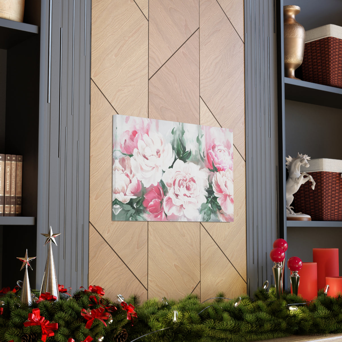 Pink And White Flower Rose And Peonies Flower Canvas Wall Art for Home Decor Ready-to-Hang-Express Your Love Gifts