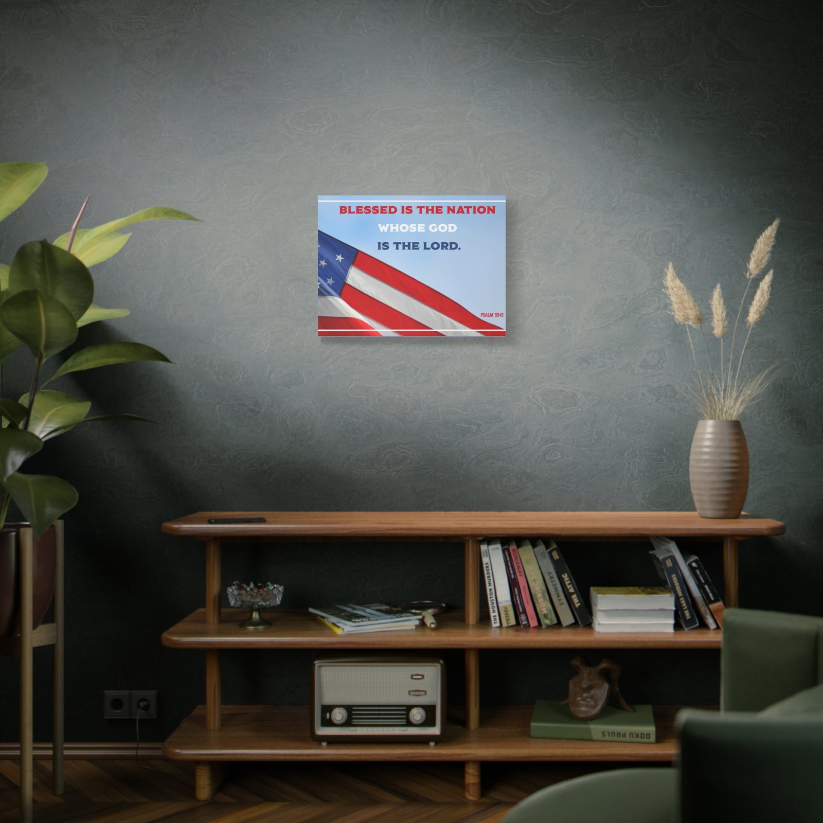 Scripture Canvas Blessed Is The Nation Psalm 33:12 Christian Wall Art Bible Verse Print Ready to Hang-Express Your Love Gifts