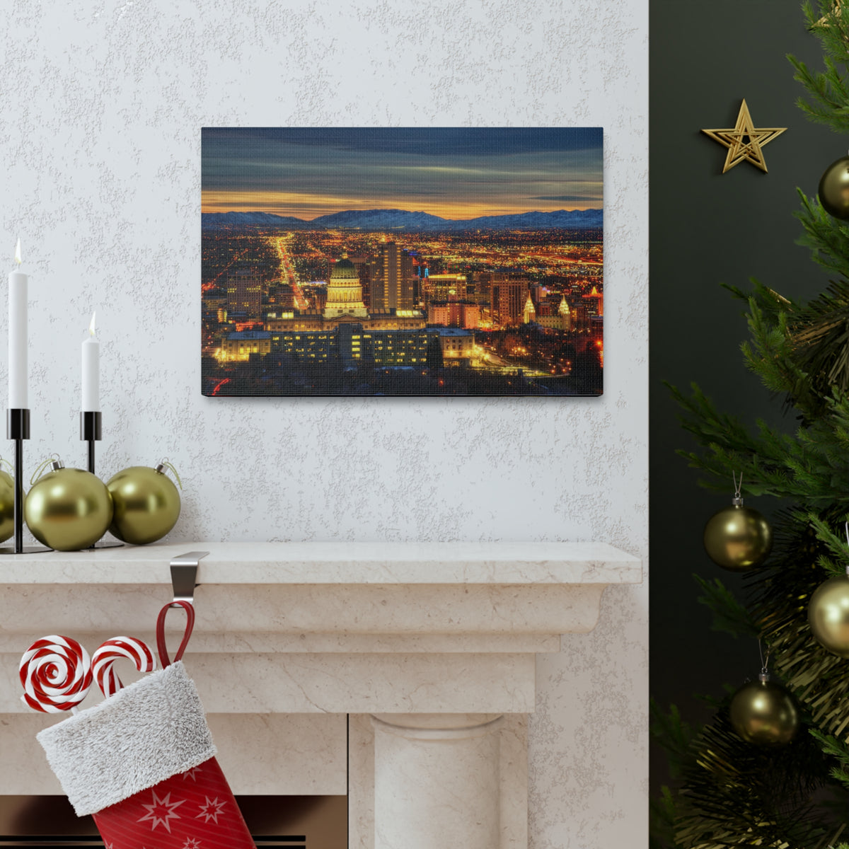 Salt Lake City Night Skyline Canvas Artwork High-Quality Breathtaking Stunning Cityscape for Home Decor Ready to Hang-Express Your Love Gifts