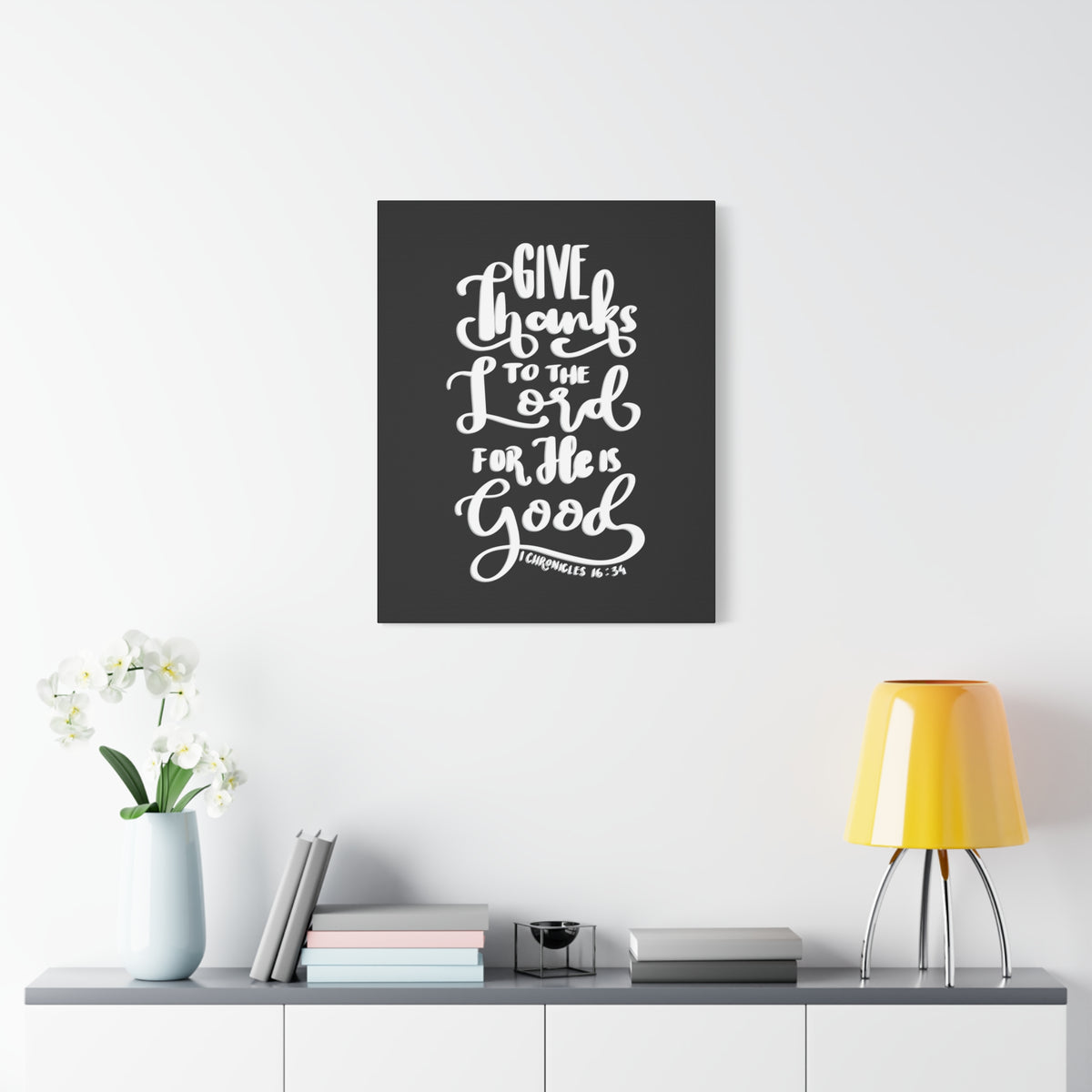 Scripture Walls Give Thanks To The Lord 1 Chronicles 16:34 Bible Verse Canvas Christian Wall Art Ready to Hang-Express Your Love Gifts