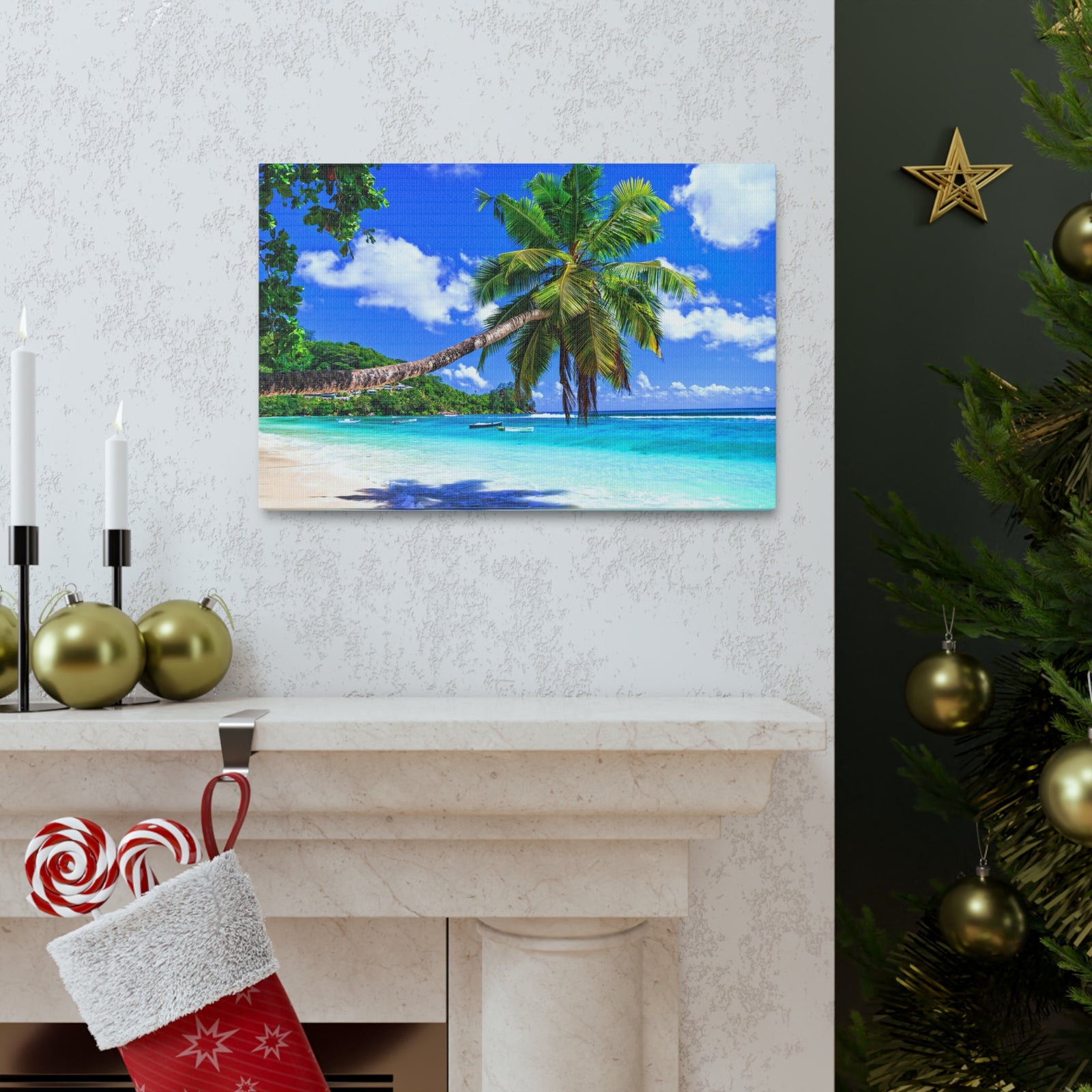 Exotic Tropical Beach Scenery Ocean Canvas Wall Art for Home Decor Ready-to-Hang-Express Your Love Gifts