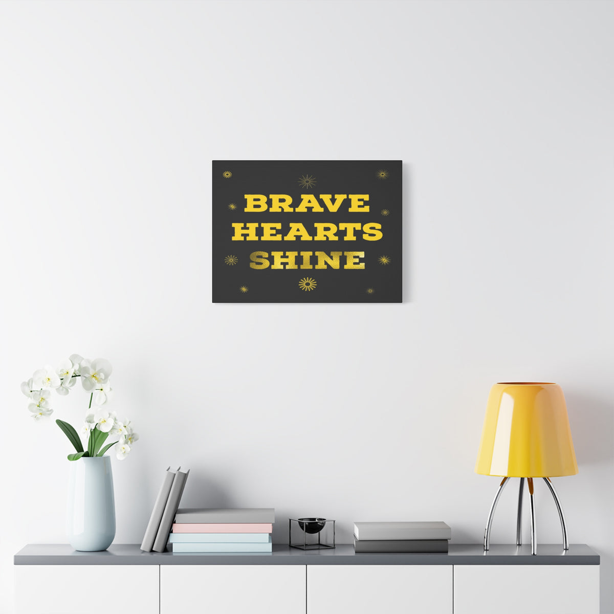 Brave Hearts Shine Inspirational Motivational Quote Canvas Wall Art for Home Decor Ready-to-Hang-Express Your Love Gifts