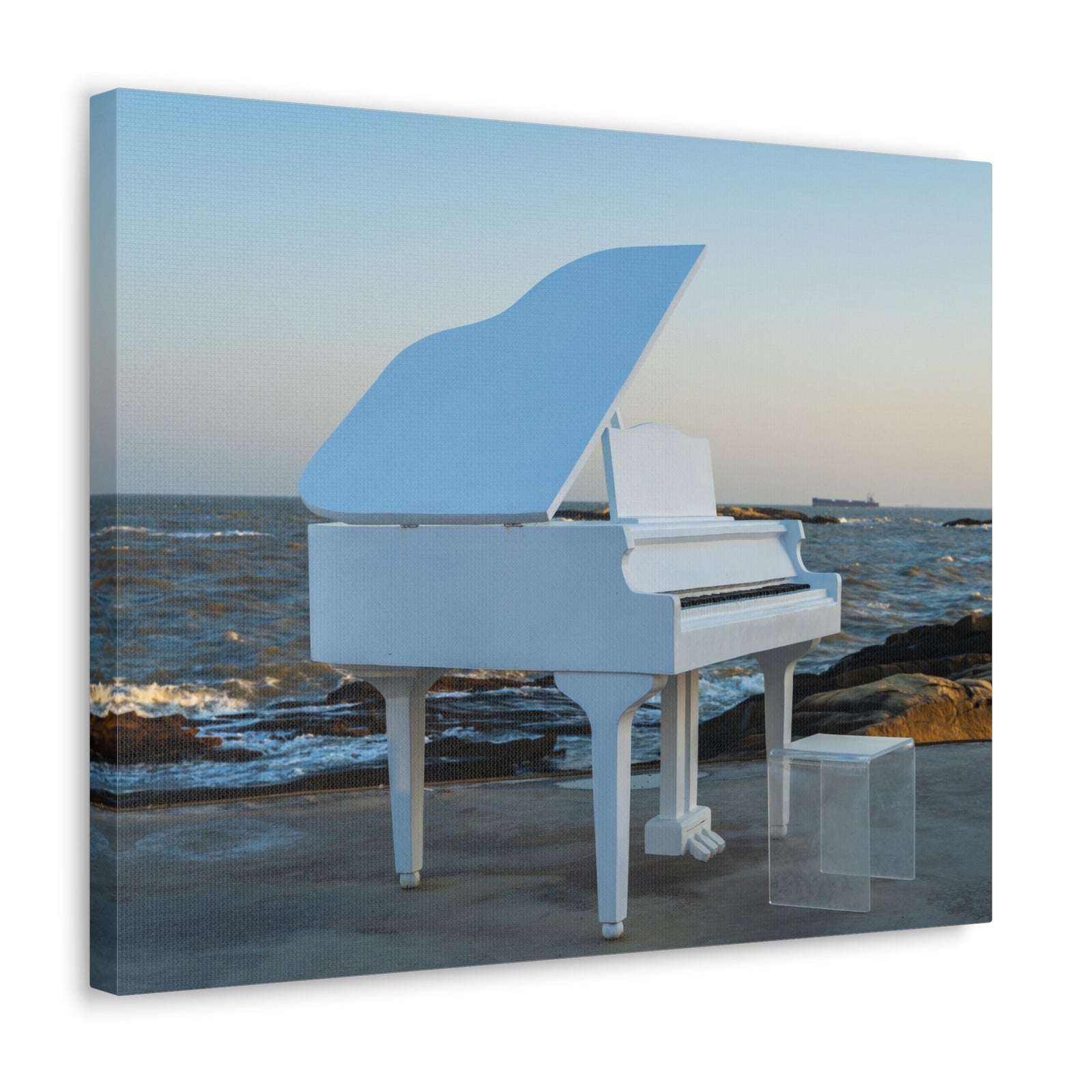 Piano White On Beach Music Lover's Delight Piano Keyboard Canvas Wall Art for Home Decor Ready-to-Hang-Express Your Love Gifts