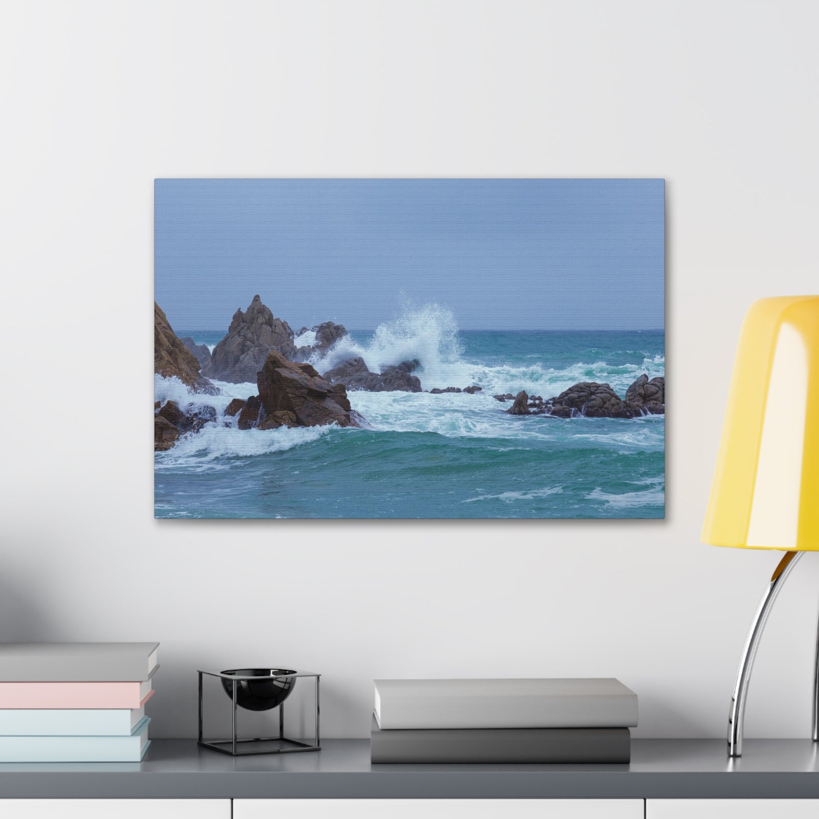Sea Waves Crash Against Rocks Large Splashes Ocean Canvas Wall Art for Home Decor Ready-to-Hang-Express Your Love Gifts